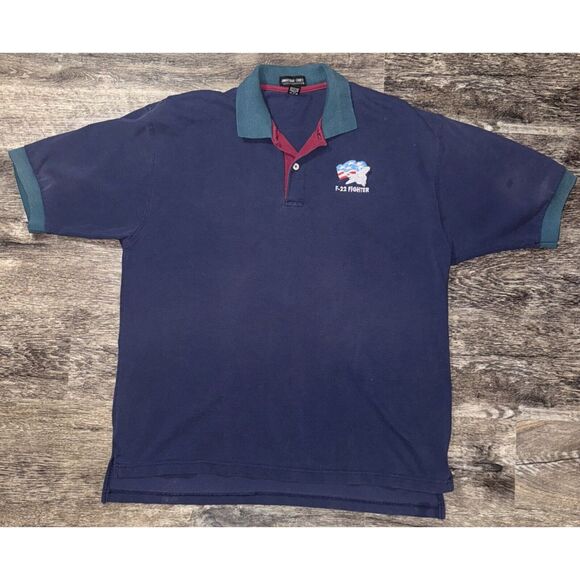 VTG Jonathan Corey United States F 22 Fighter USA Flag Patch Blue Green Polo XXL - Picture 5 of 6